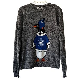 Topman penguin sweater Size M gray blue white Christmas